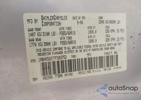 2007 Chrysler Aspen Limited из США, поврежденный, VIN 1A8HX58277F503753